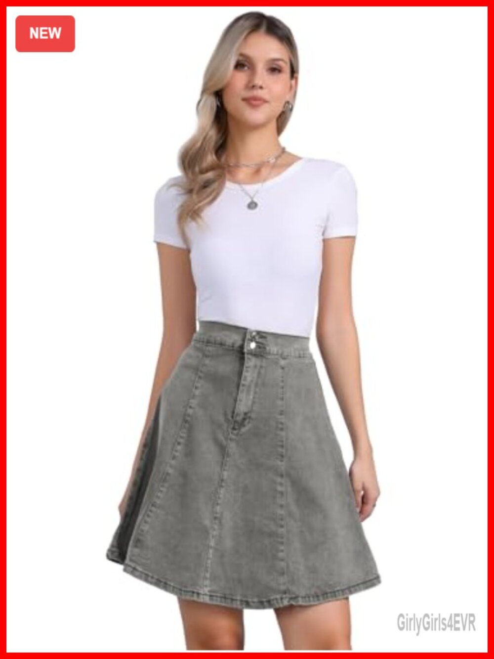 High Waist A-Line Denim Jean Skirt Flared Pleated Casual Work